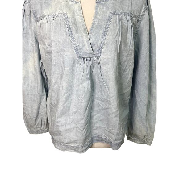 Treasure & Bond Long Sleeves Blouse V-Neck Chambray Elastic Cuffs Blue W M NWT - Picture 4 of 10